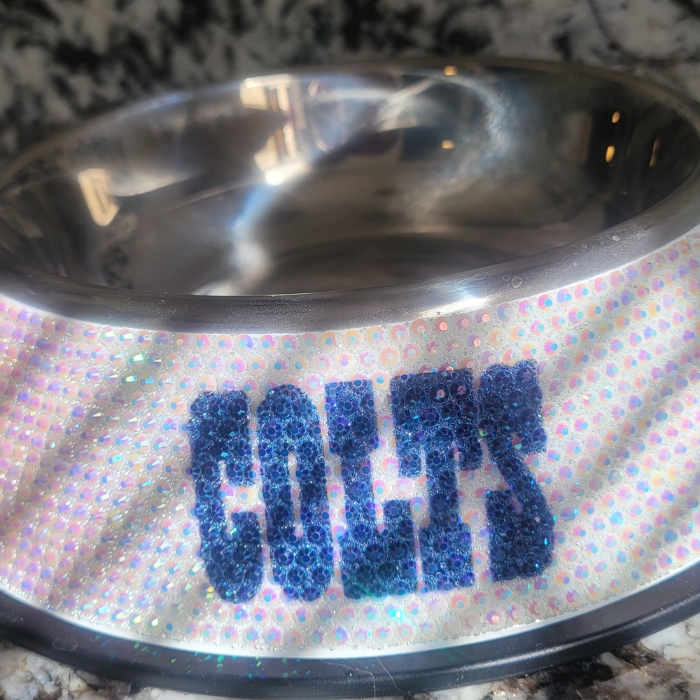 Customized Colts Dog Bowl with Rhinestone Design